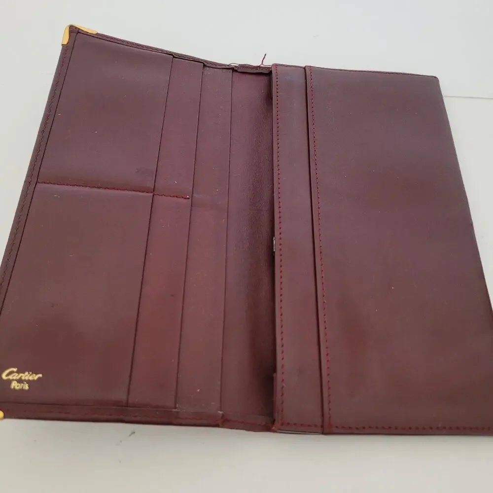 Cartier Vintage Bifold Leather Bordeaux Red Wallet Large Credit Card Bill Slim